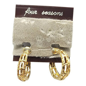 Four Seasons Gold Tone Basket Weave Full Hoop Clip On Earrings